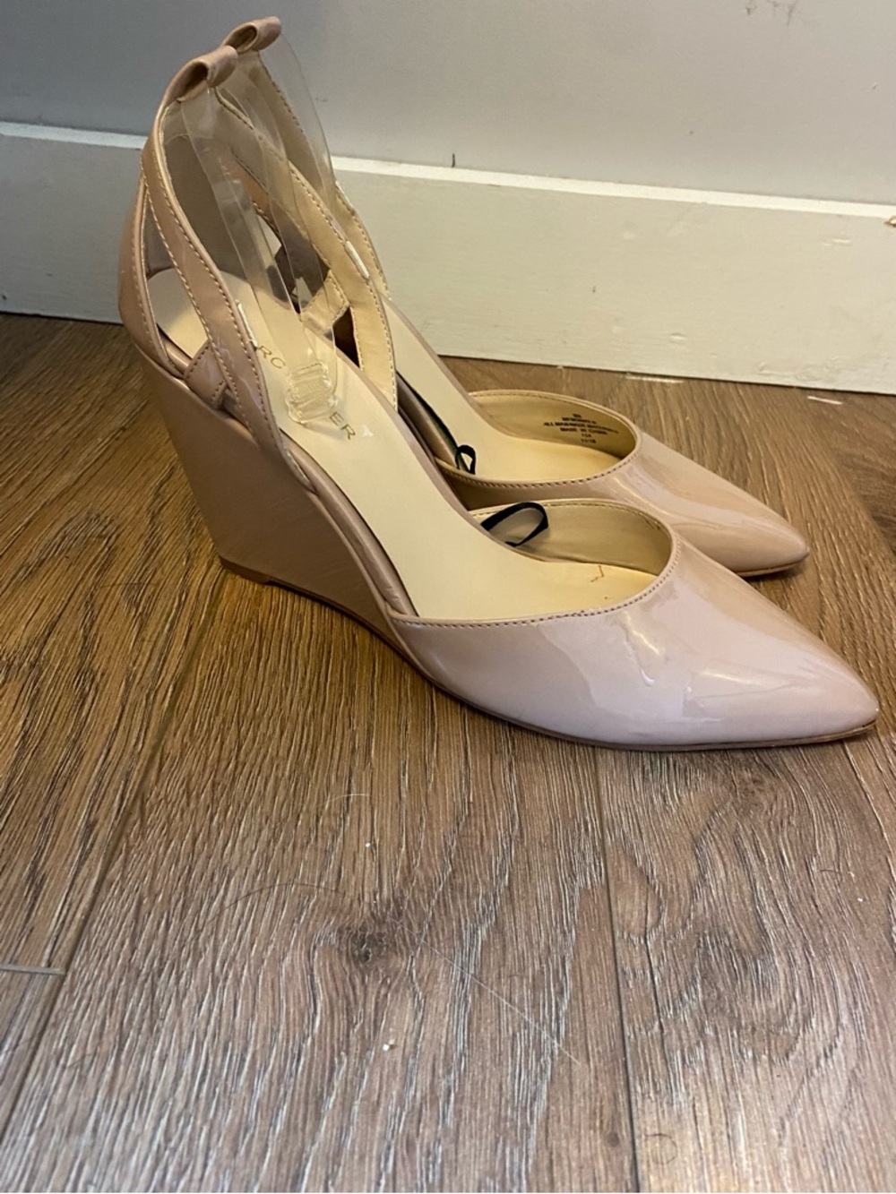 Marc Fisher Blush Patent Pointed-Toe Wedge Slingbacks